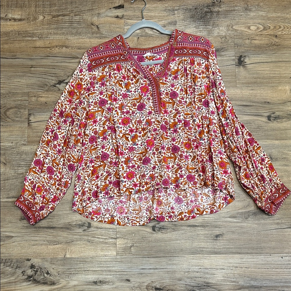 Mittoshop Floral Bohemian Blouse - Pink and Cream